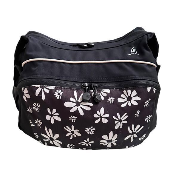 Overland Equipment Messenger Bag Black Daisy Floral Print Y2K Crossbody Made USA - Picture 1 of 13